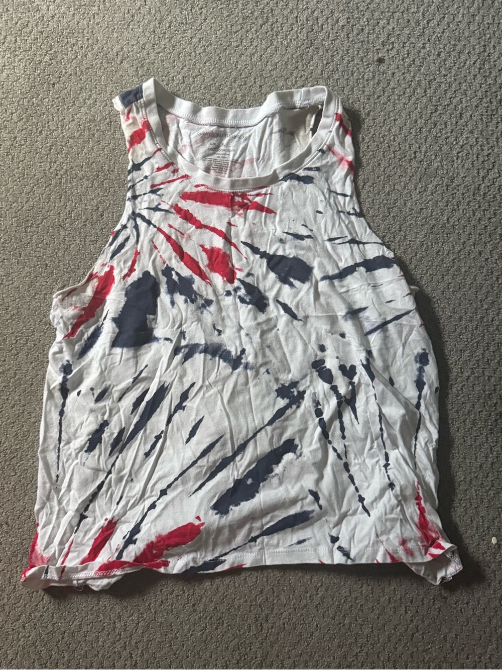 Sleeveless Tie-Dye Tank Top - White with Red & Navy